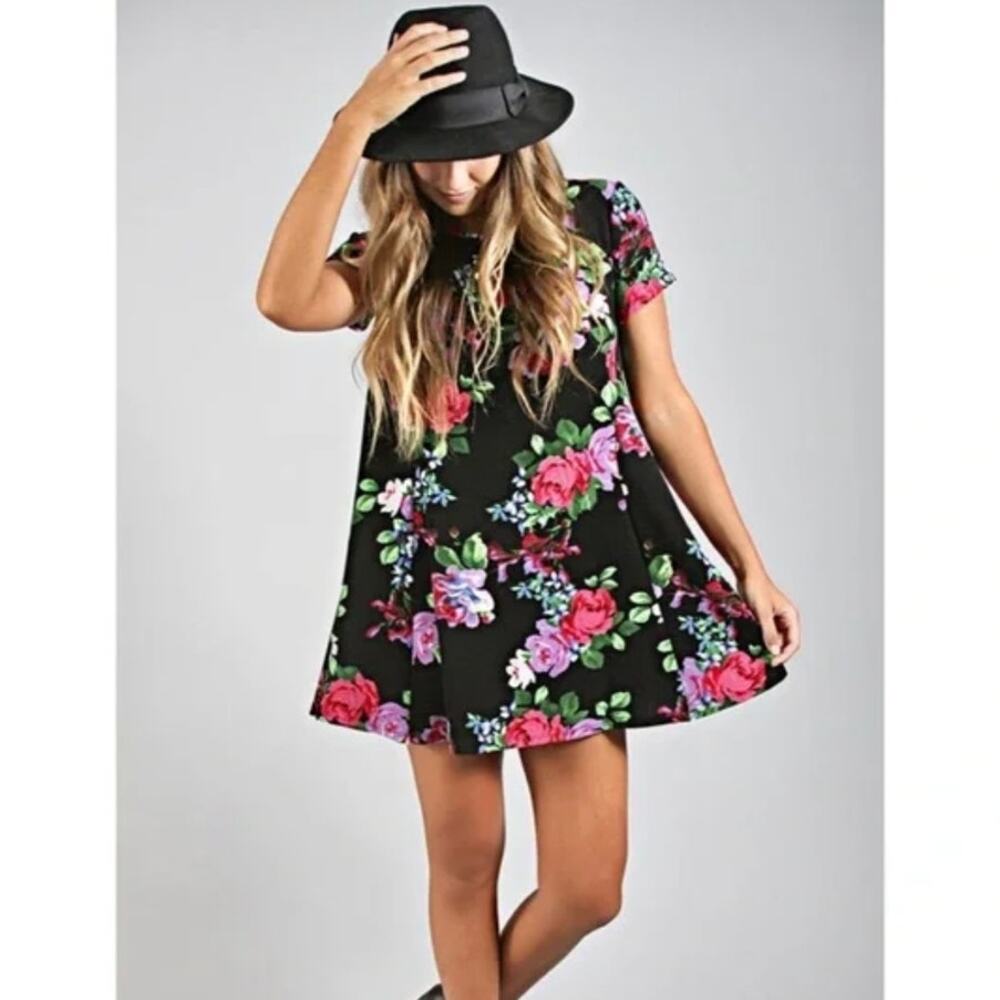Show Me Your Mumu jardina babydoll black floral dress sz Medium